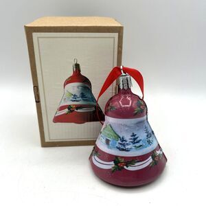 Thomas Pacconi Classic Tin Red Bell Ornament Winter Village Scene Vintage NIB